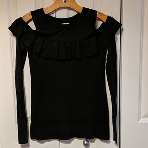 A New Day Black Cold Shoulder Ruffle Sweater Long Sleeve Women's Size S